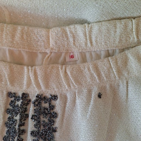 Full Length Fancy Skirt Vintage White Sparkly with Dark Gray Seed Beads - Picture 6 of 7